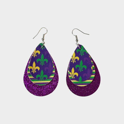Mardi Gras Glitter Teardrop Earrings