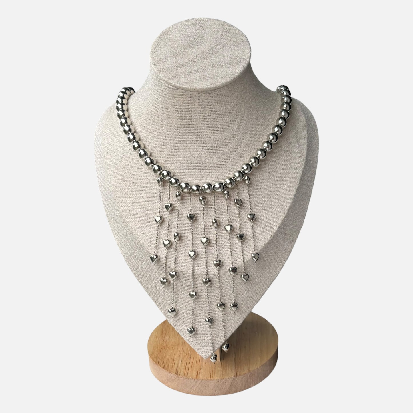 Silver Alloy Heart Cascade Choker Necklace