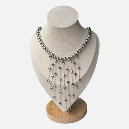Silver Alloy Heart Cascade Choker Necklace