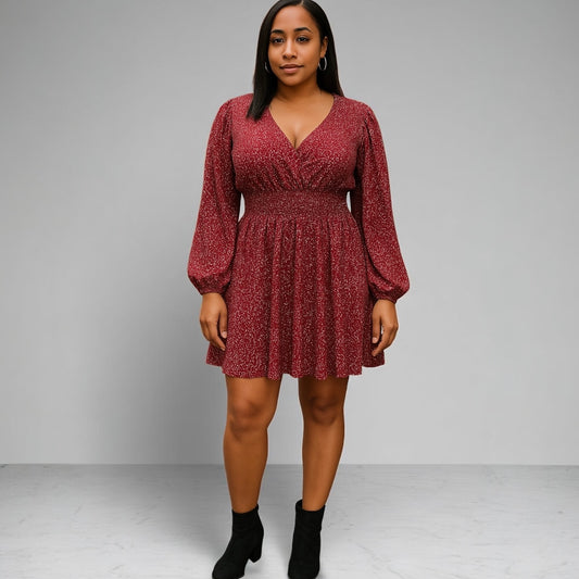 Vestido fluido color vino tinto con volantes para mujer