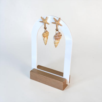 Gold Starfish Drop Earrings with Shell Charm