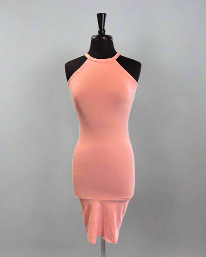 Vestido liso rosa claro de mujer de punto suave