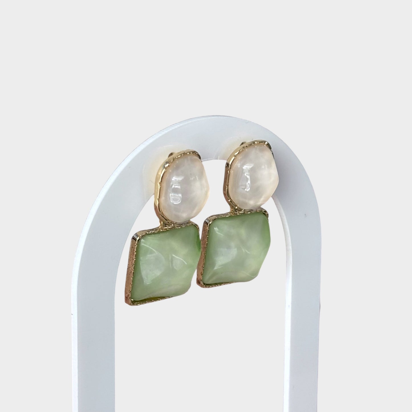 Light Green & Cream Artificial Diamond Drop Earrings