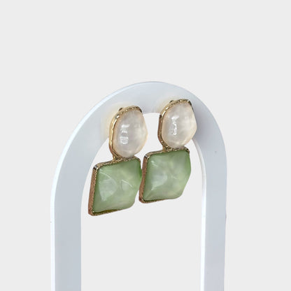 Light Green & Cream Artificial Diamond Drop Earrings