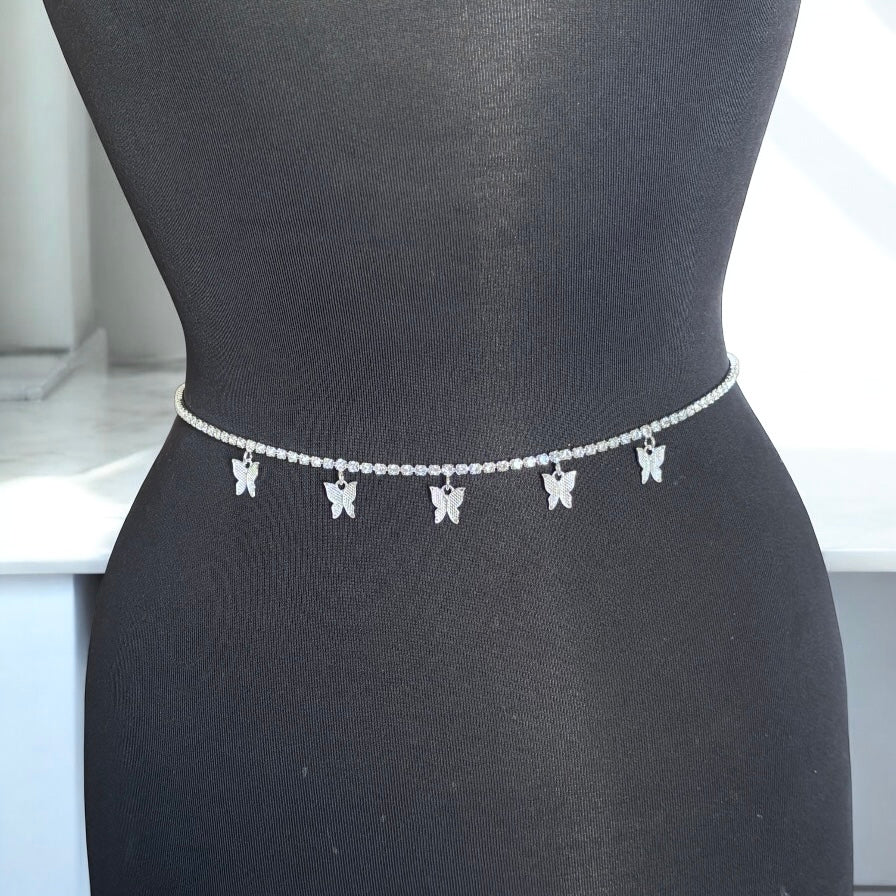 Cadena de cintura con diamantes de imitación y forma de mariposa