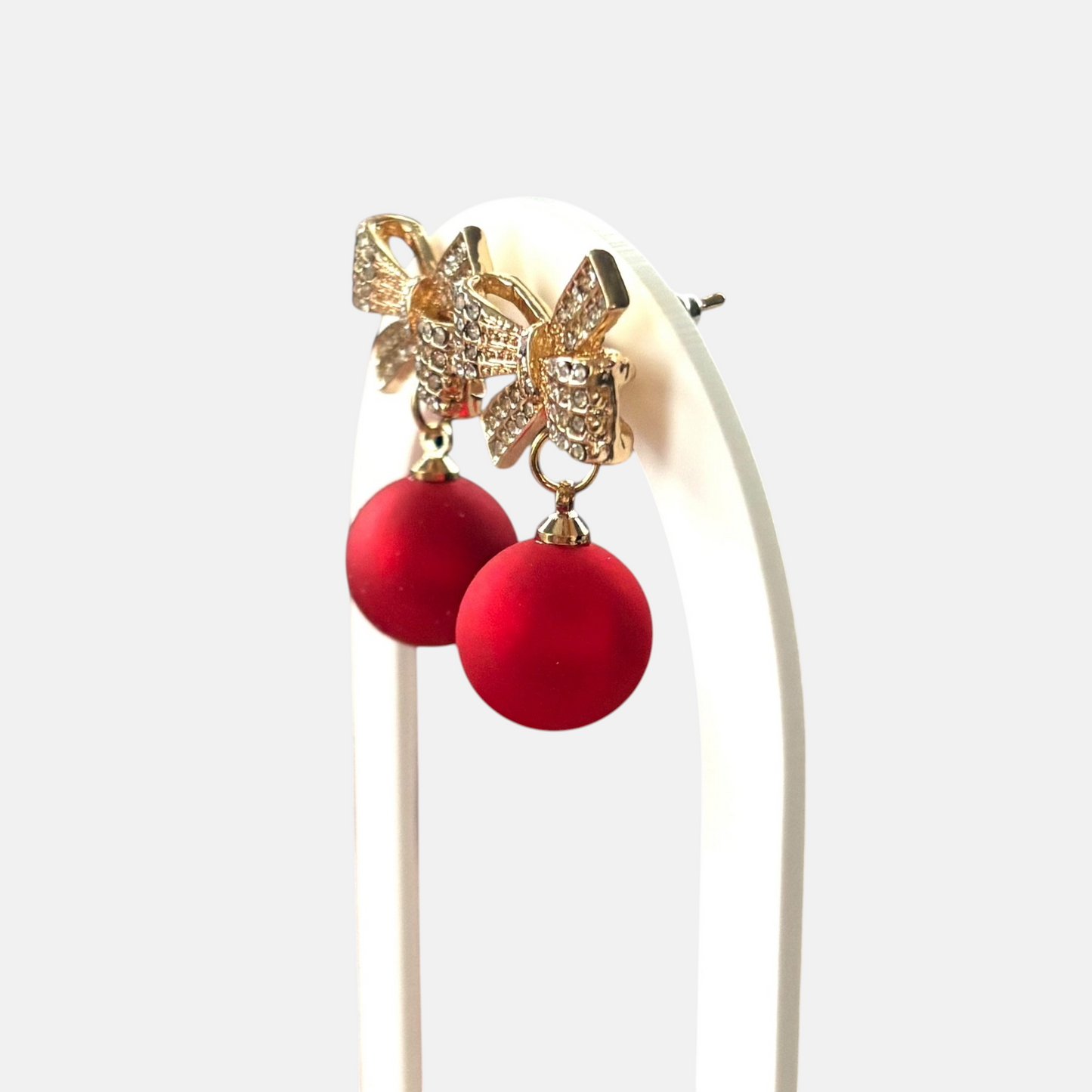 Red Ornament & Crystal Bow Earring