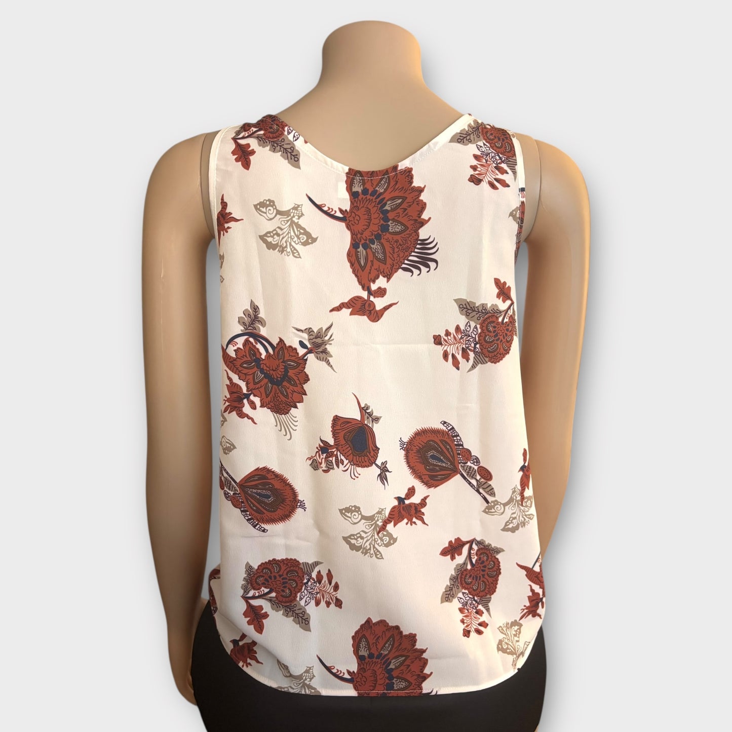 Camiseta sin mangas con estampado floral y lazo para mujer