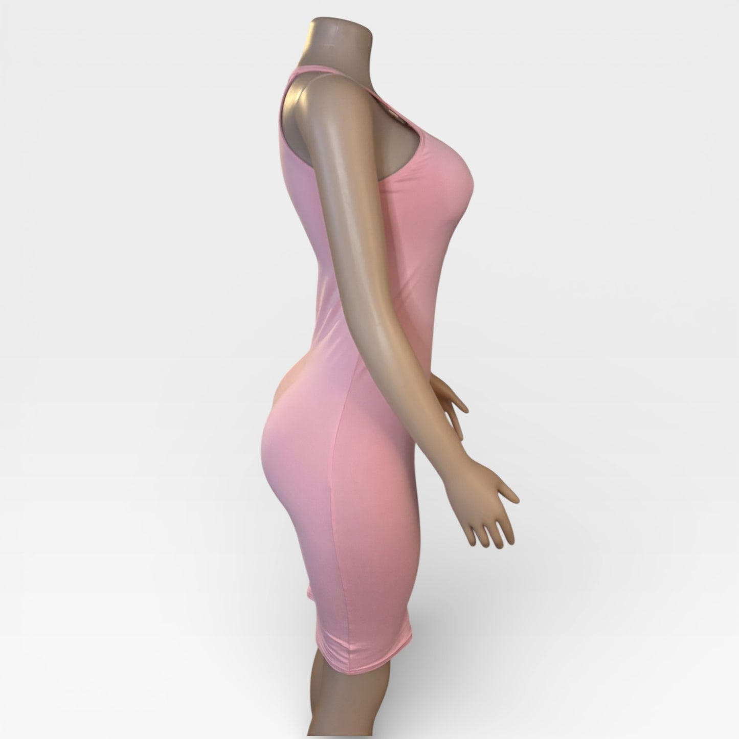 Vestido liso rosa claro de mujer de punto suave