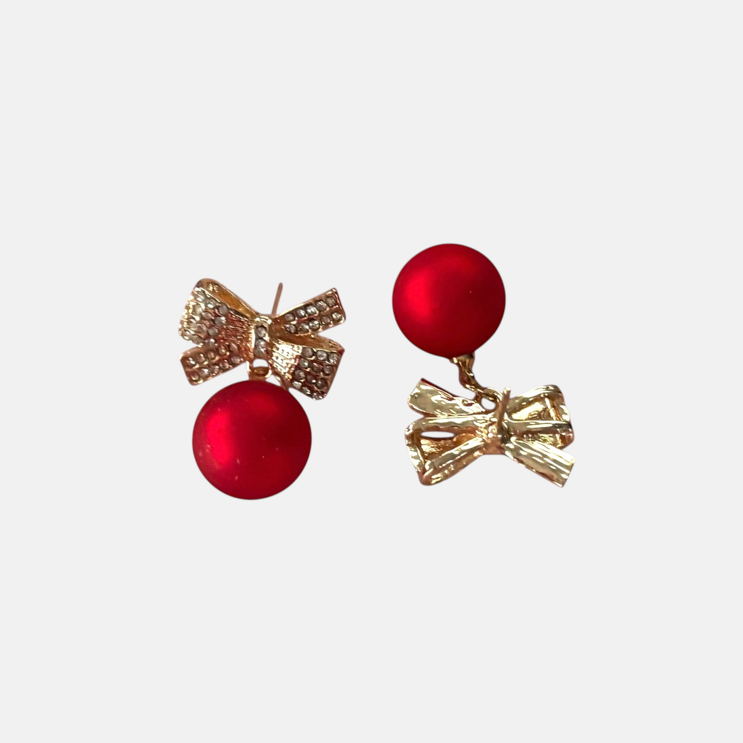 Red Ornament & Crystal Bow Earring