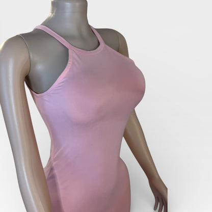 Vestido liso rosa claro de mujer de punto suave