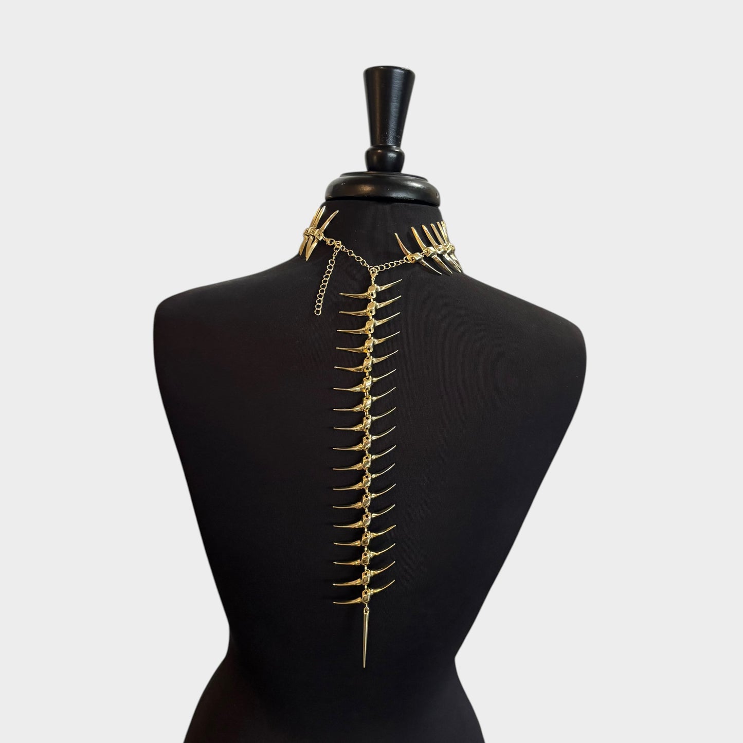 Gold Adjustable Punk Skeleton Choker with Back Chain