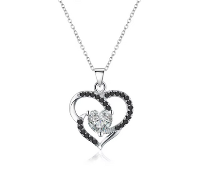 Black Silver Elegant Heart Pendant Necklace