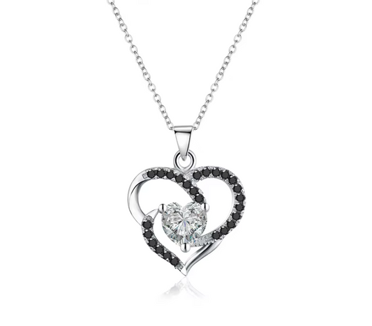Black Silver Elegant Heart Pendant Necklace