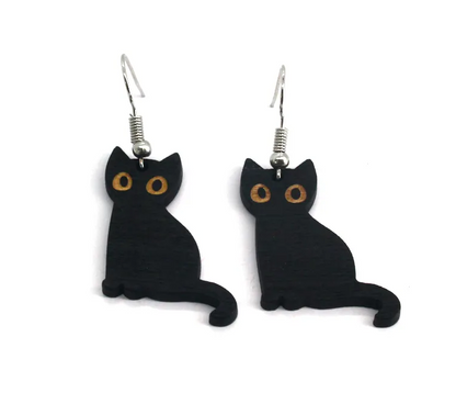 Small Black Cat Drop Earring