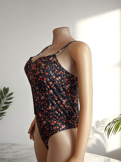 Boho Floral Print Spaghetti Straps Bodysuit