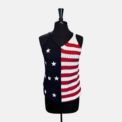 Camiseta de punto con estampado de bandera de estrellas y rayas rojas