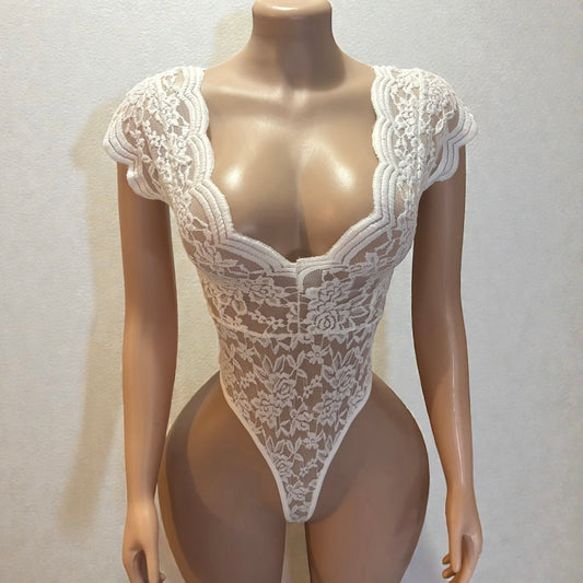 White Backless Lace Bodysuit