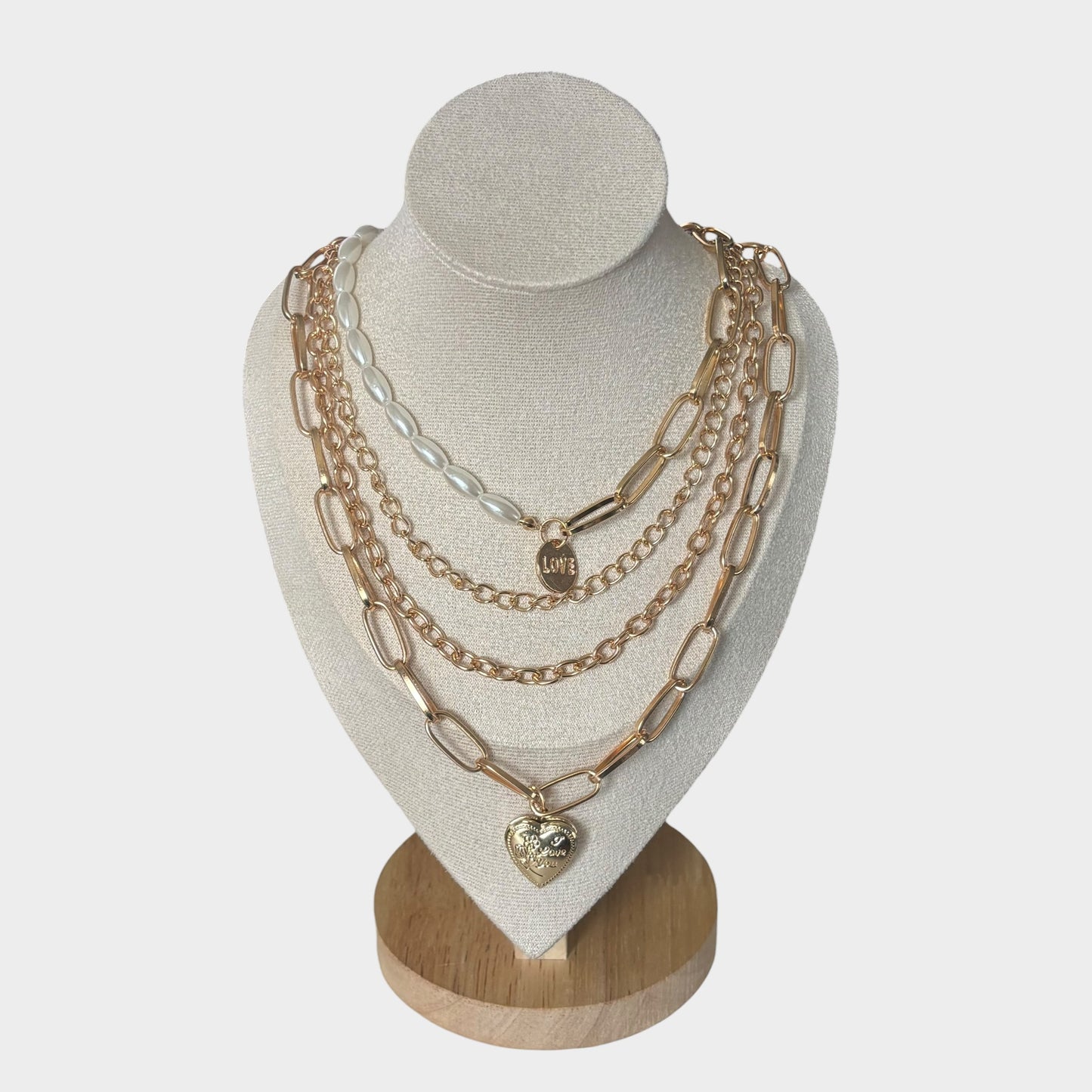 Gold Layered Pearl Heart Locket Necklace