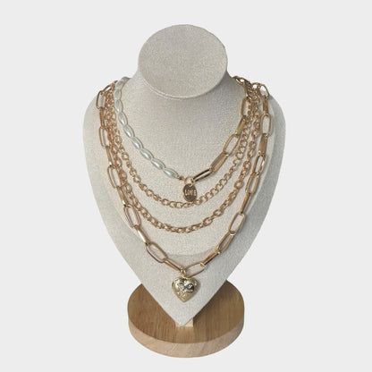 Gold Layered Pearl Heart Locket Necklace