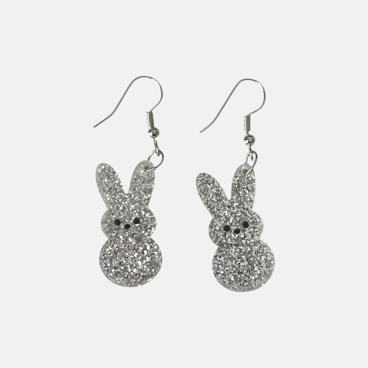 Silver Glitter Bunny Acrylic Earrings