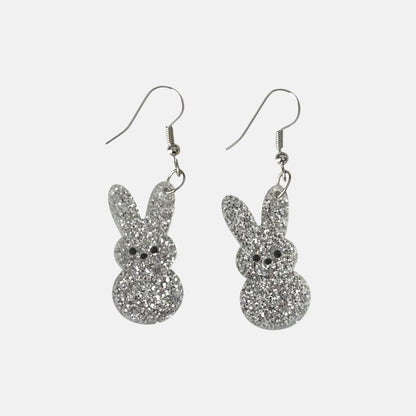 Silver Glitter Bunny Acrylic Earrings