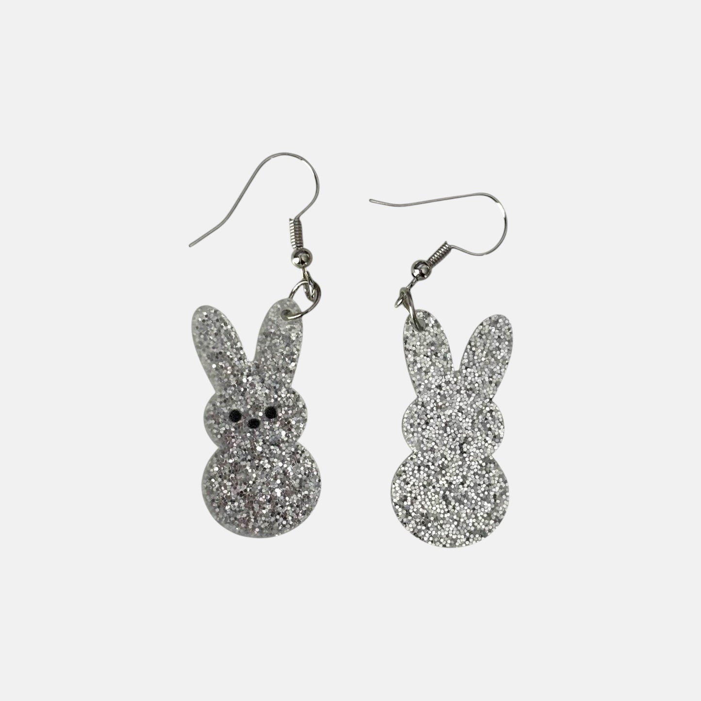 Silver Glitter Bunny Acrylic Earrings