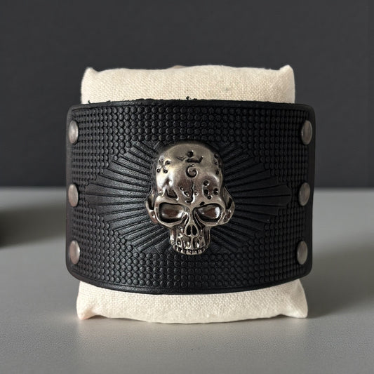 Black Vintage Skull Leather Men Bracelet