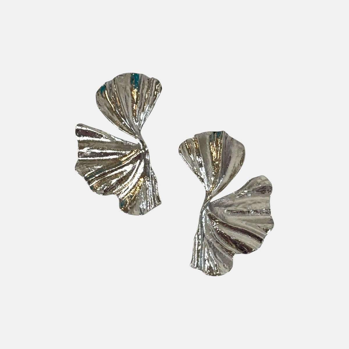 Silver Ginkgo Leaf Statement Drop Earrings
