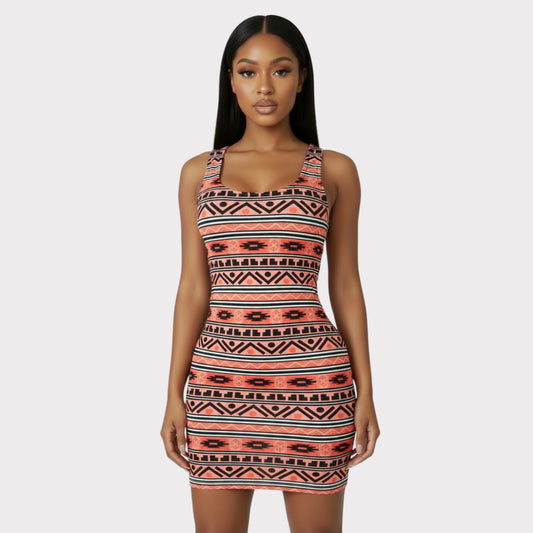 Sleeveless Aztec Pattern Short Dress