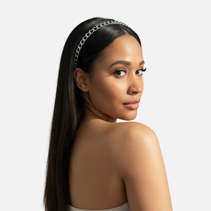 Elegant Black Headband with Silver Chain Accent