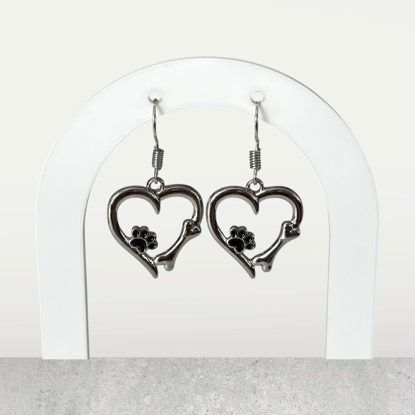 Dog Footprint Heart Drop Earring