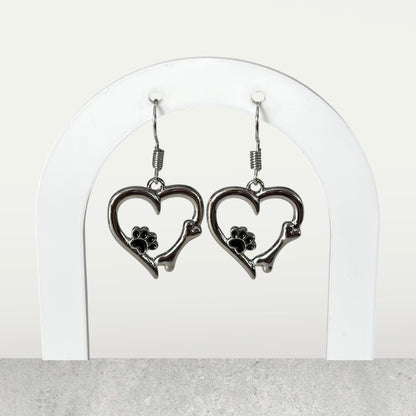 Dog Footprint Heart Drop Earring