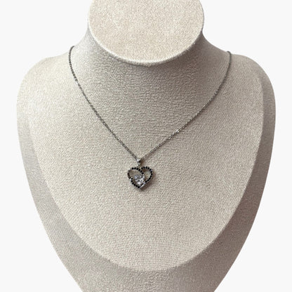 Black Silver Elegant Heart Pendant Necklace