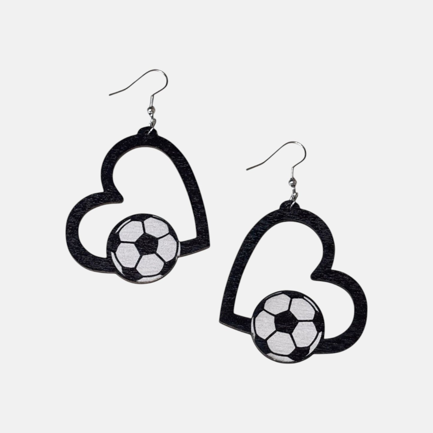 Heart Soccer Wood Earring