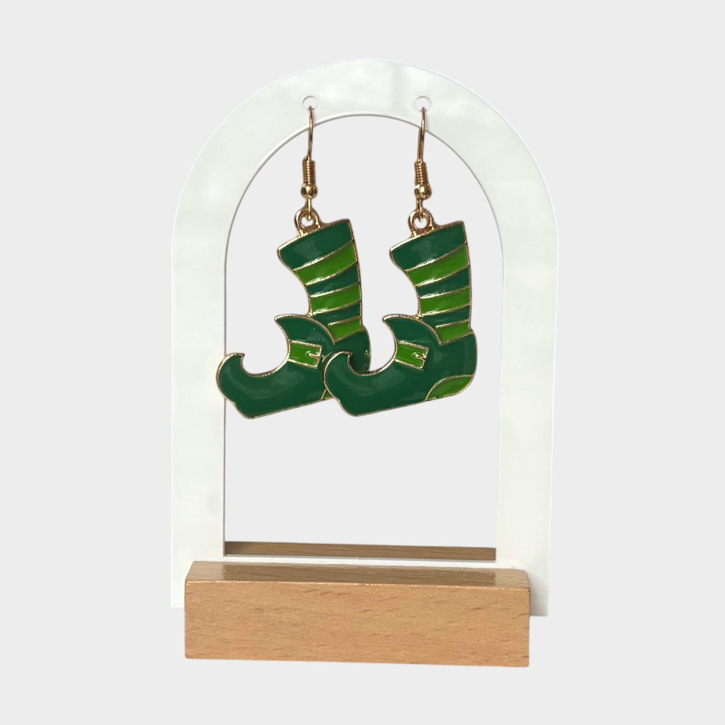 Lucky Green Elf Boot Dangle Earrings