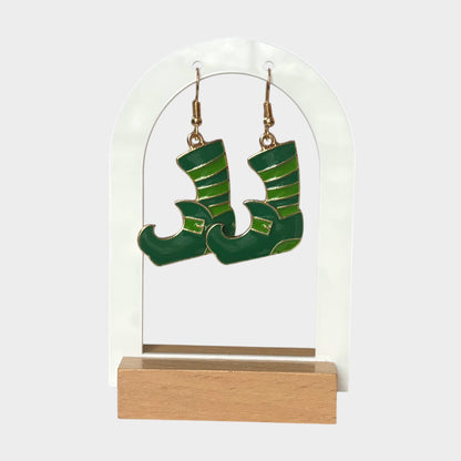 Lucky Green Elf Boot Dangle Earrings