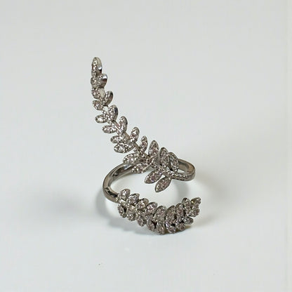 Silver Sterling Open Crystal Leaves Ring