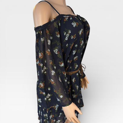 Elegant Navy Blue Floral Short Dress