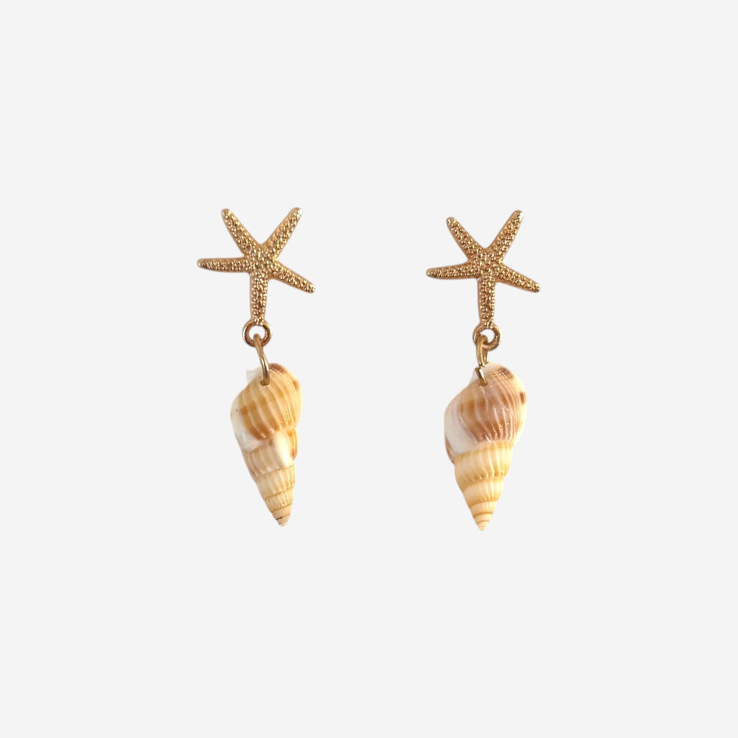 Gold Starfish Drop Earrings with Shell Charm