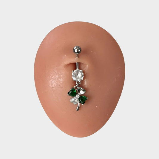 Emerald Clover Dangle Belly Ring
