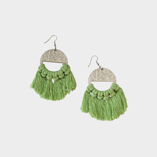 Boho Mint Macramé Fringe Earrings