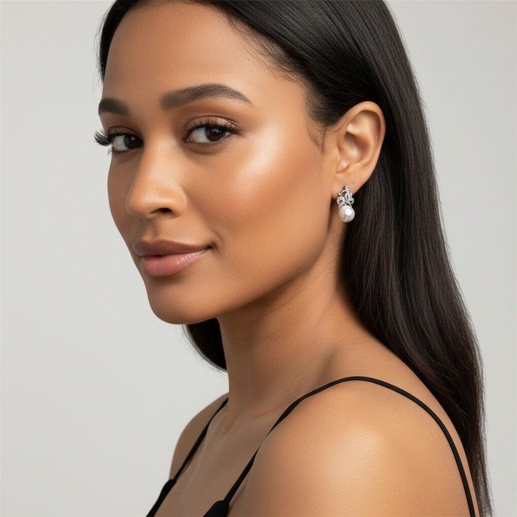 Sterling Silver Pearl Hoop Earring