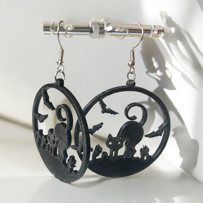 Gothic Cat Bat Drop Earring