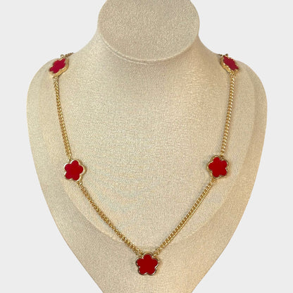 Gold & Red Clover Necklace, Bracelet & Earrings Set