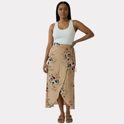 Falda con cintura atada y estampado floral