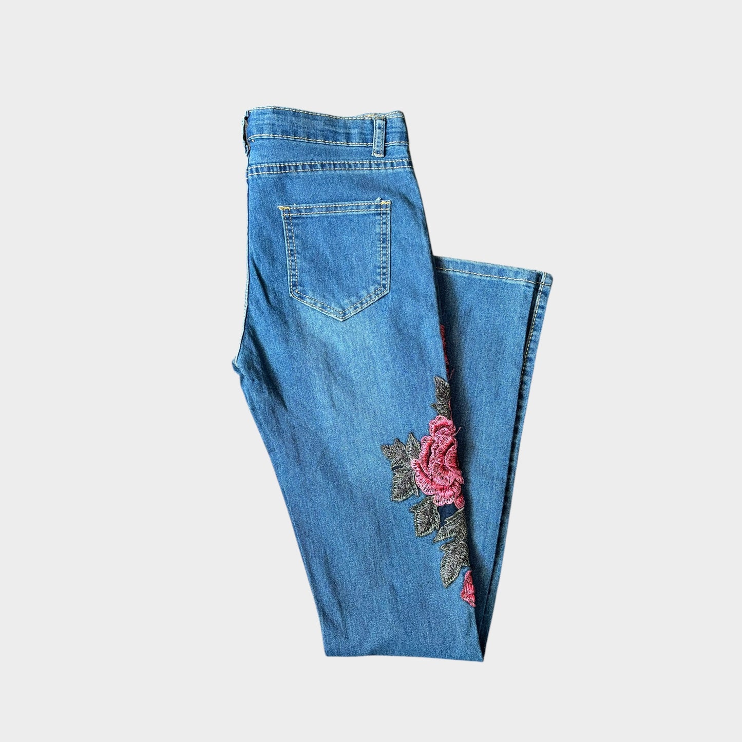 Rose Print Women Blue Jeans