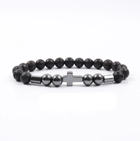 Pulsera de piedra ajustable con cuentas de 8 mm para hombre