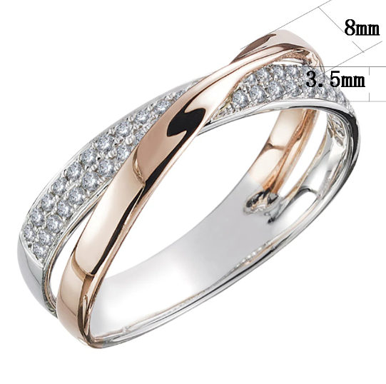 Anillo de cruz en forma de X de dos tonos