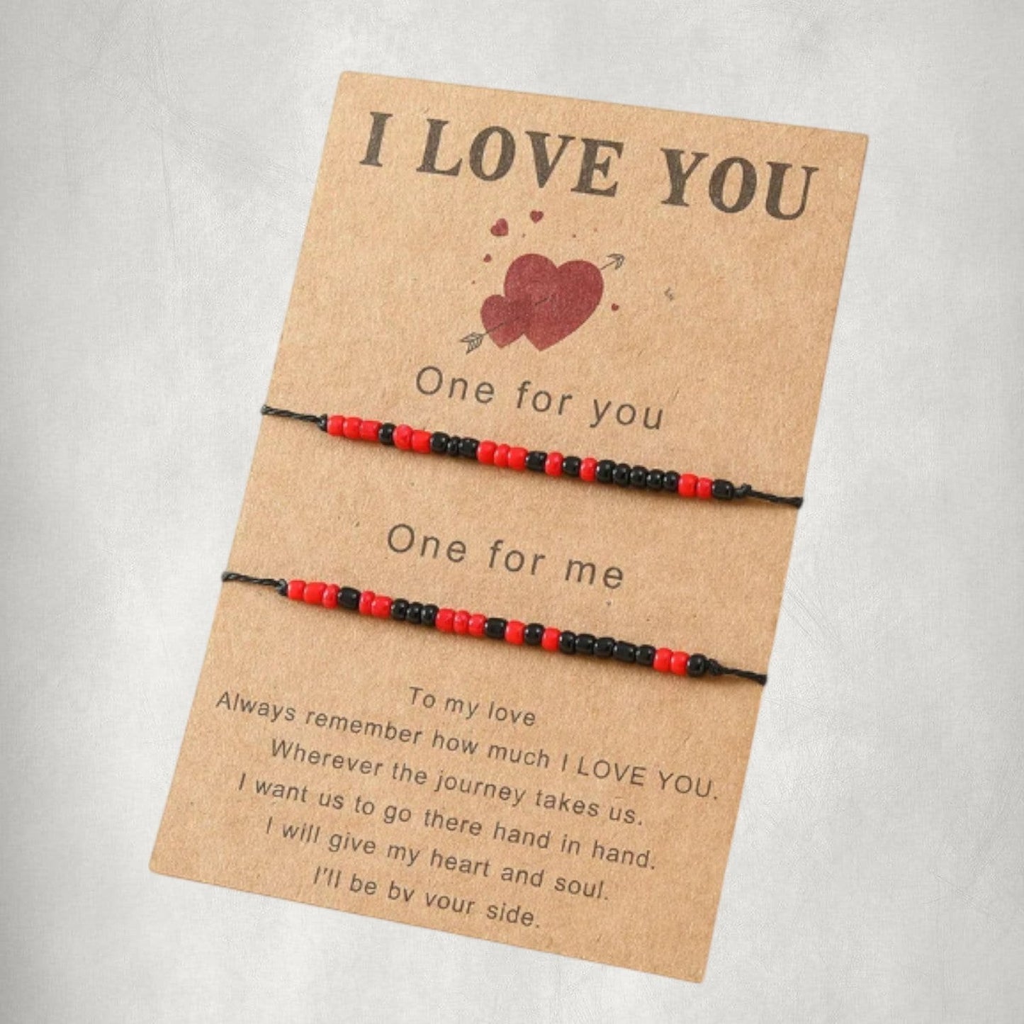 Pulseras de pareja con cuentas negras y rojas
