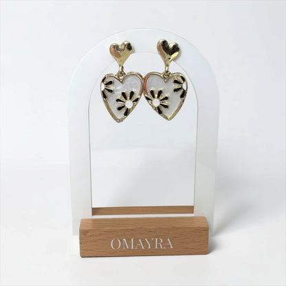 Ivory Floral Heart Drop Earrings